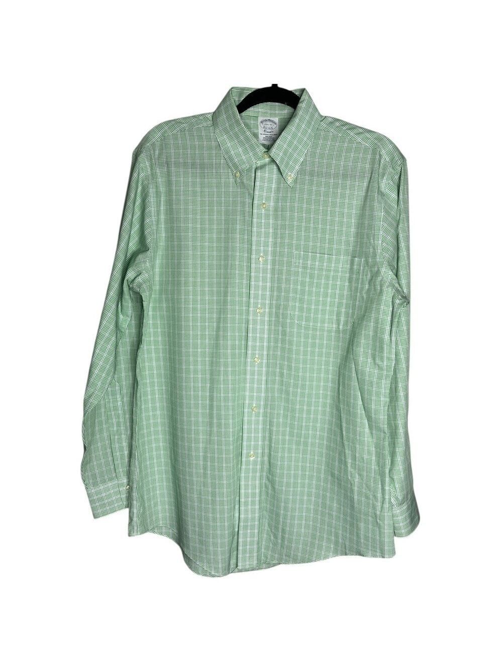 Brooks Brothers Long Sleeve Button Down Shirt Supima Cotton Green & White-151/2